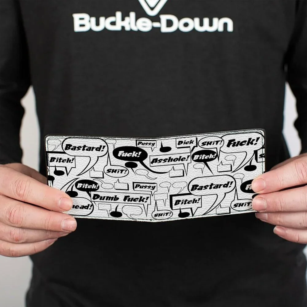Buckle-Down Men's Vegan Leather Bifold Bubbles Curse Words Quote Wallet